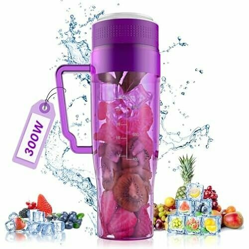 Портативный миксер персональный миксер MoKo 300 Вт для коктейлей и смузи смузи-мейкер объемом 750 мл с 6 лезвиями ручкой и соломенной крышкой без BPA беспроводной аккумулятор USB-C миксер для любого использования фиолетовый 1332700₽