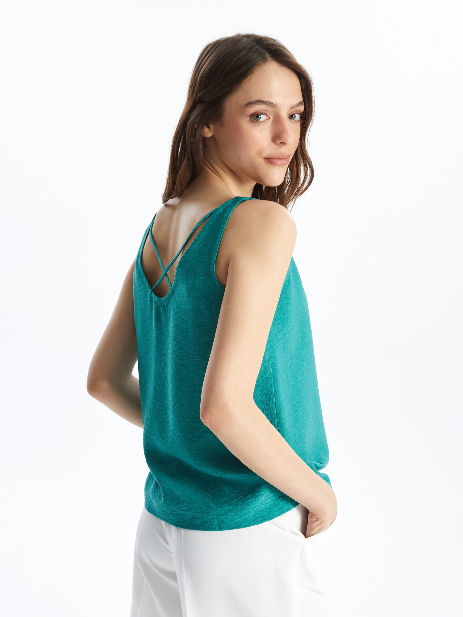 Блузка, Женщин, DARK AQUA GREEN, 44