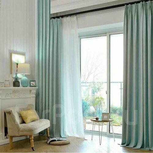 Шторы Имитация льна цвет Мята 2 Штуки 150 Х 270 3100₽