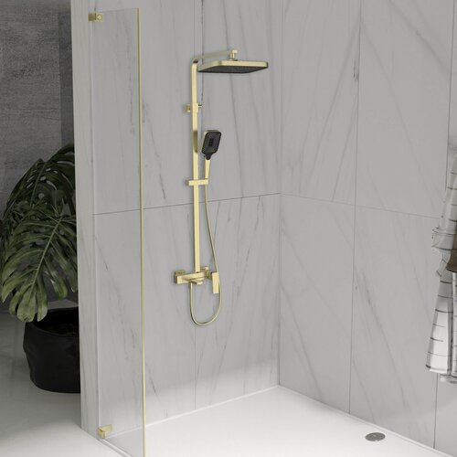 Изображение товара Душевая стойка Vincea Куб (Cube) VSFS-4C12BG с изливом, брашированное золото