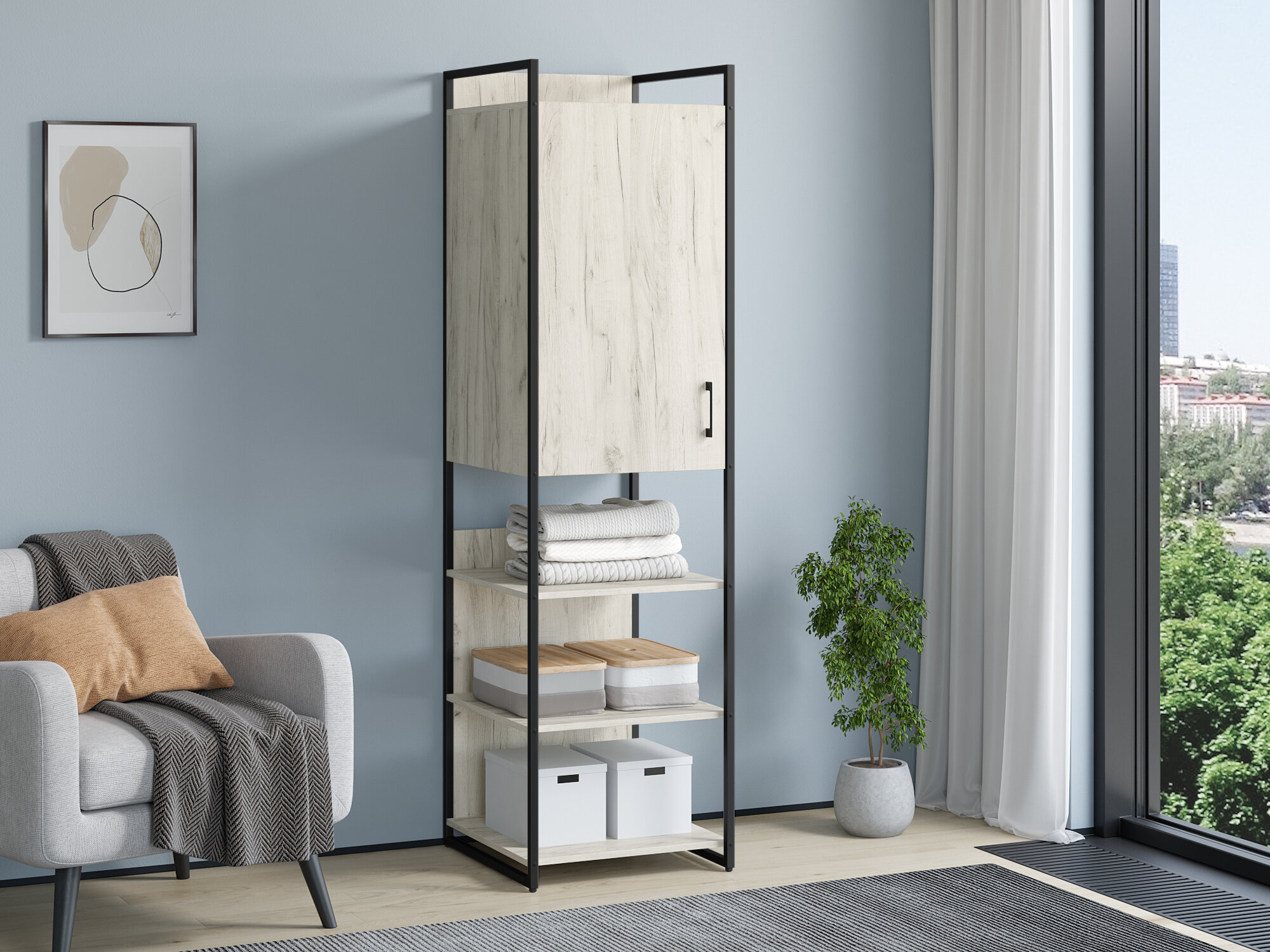 Стеллаж Urban Лофт 01 Черный/Дуб крафт белый