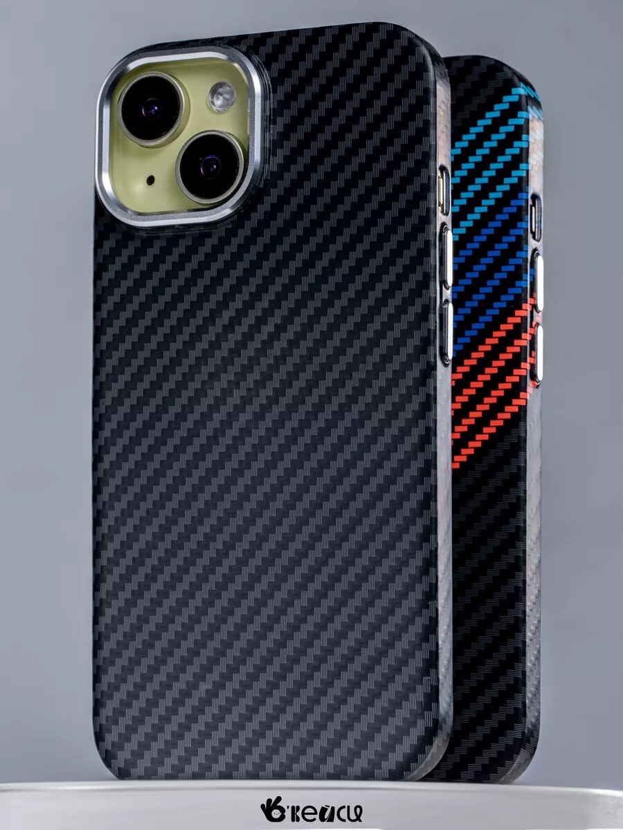 Чехол О'кейси, для iPhone 15 Pro Max, карбоновый, чёрный, MagSafe — фото 1