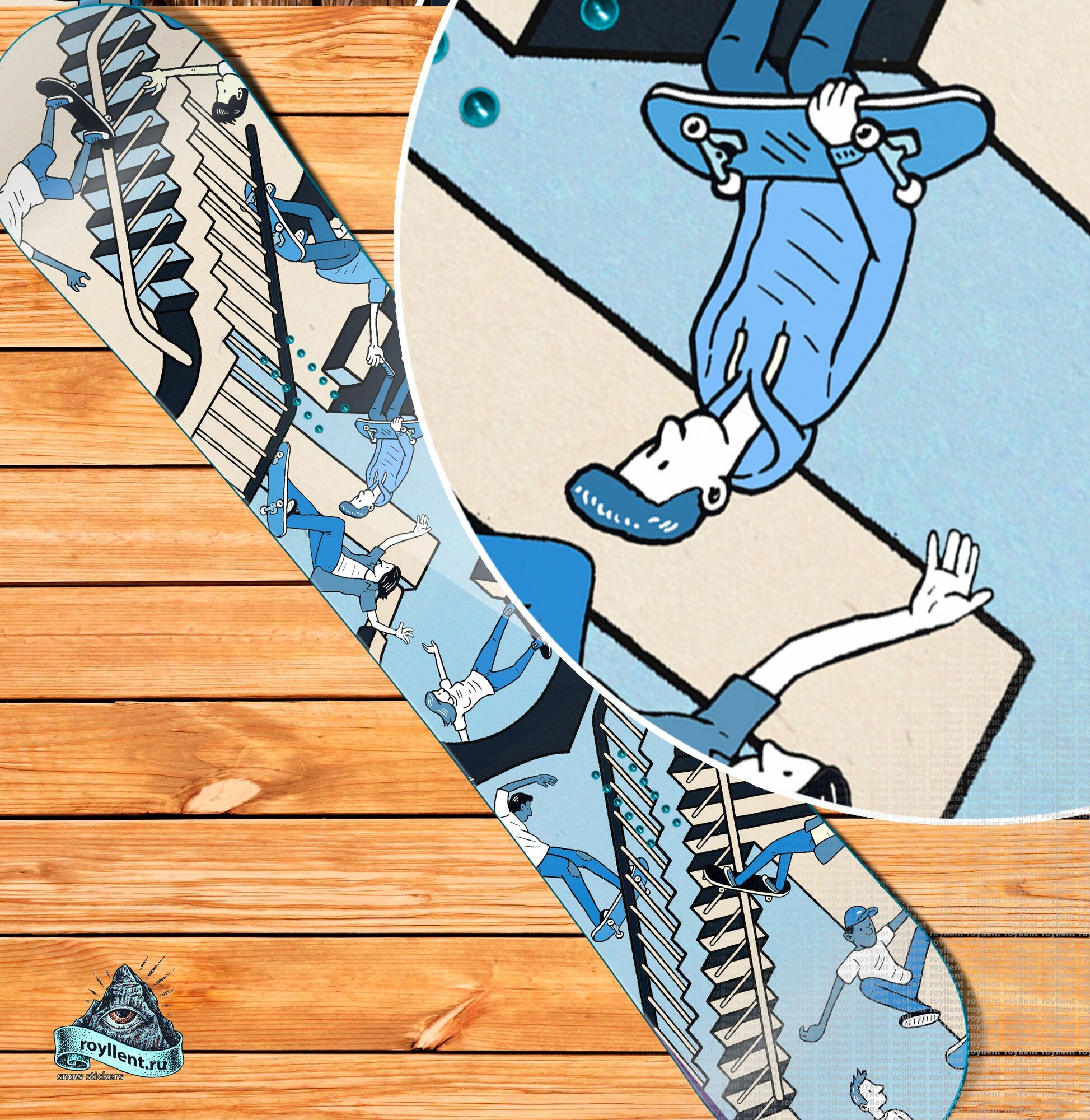 Полноразмерная наклейка на сноуборд или лыжи 1700х330 Gnarlbro Skateboard Maze