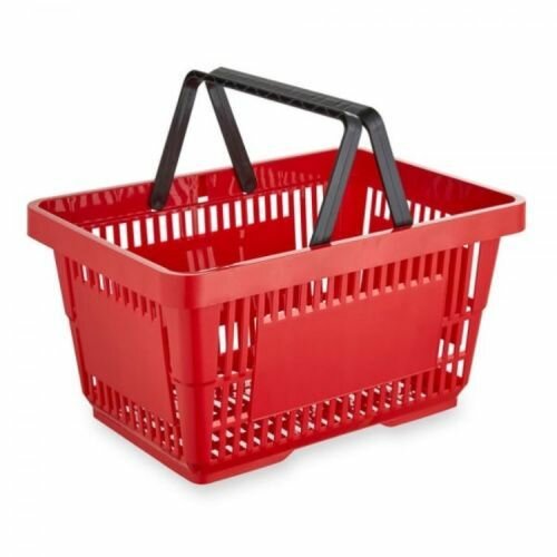 Корзина покупательская пластиковая с 2 черными ручками 30 л усиленная цвет красный
