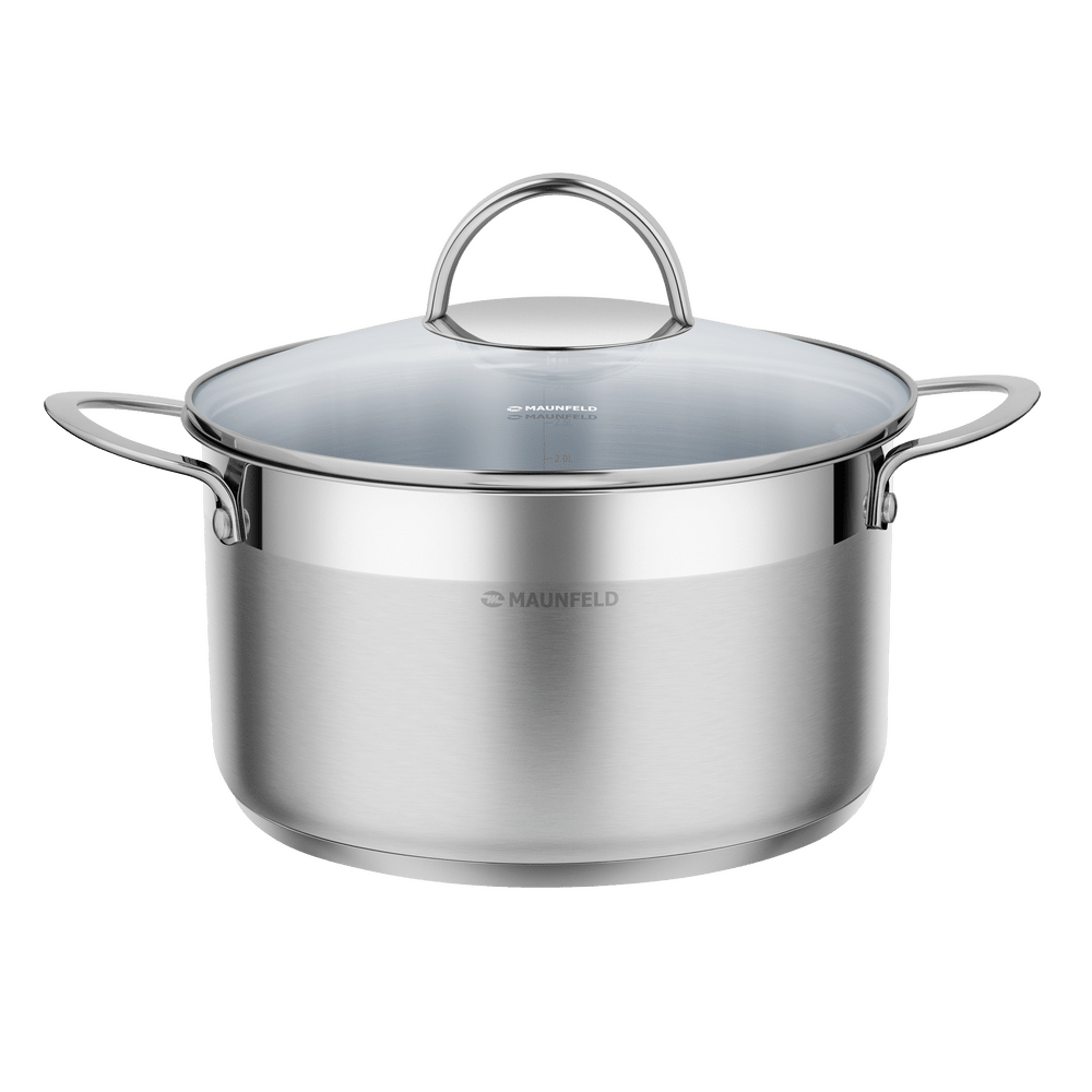 Кастрюля MAUNFELD GERDA MCS44S07 из нержавеющей стали со стеклянной крышкой, 22 см, 4,4 л.