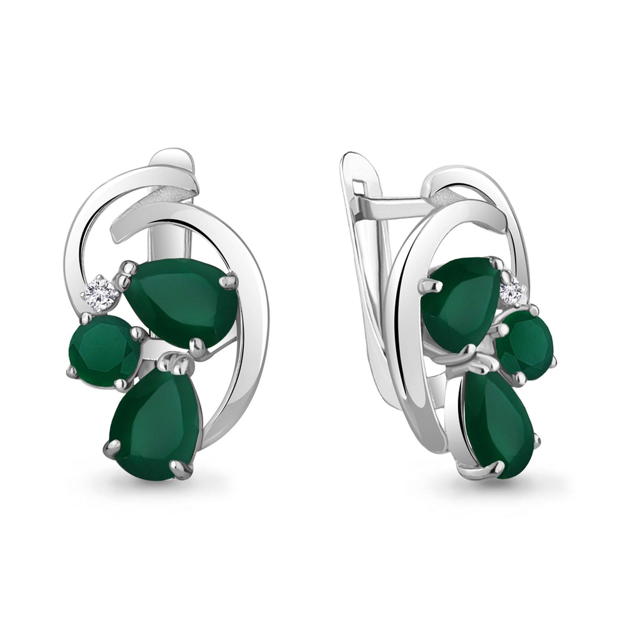 Серьги Diamant online, серебро, 925 проба, родирование, агат, фианит, длина 1.7 см, , серебристый