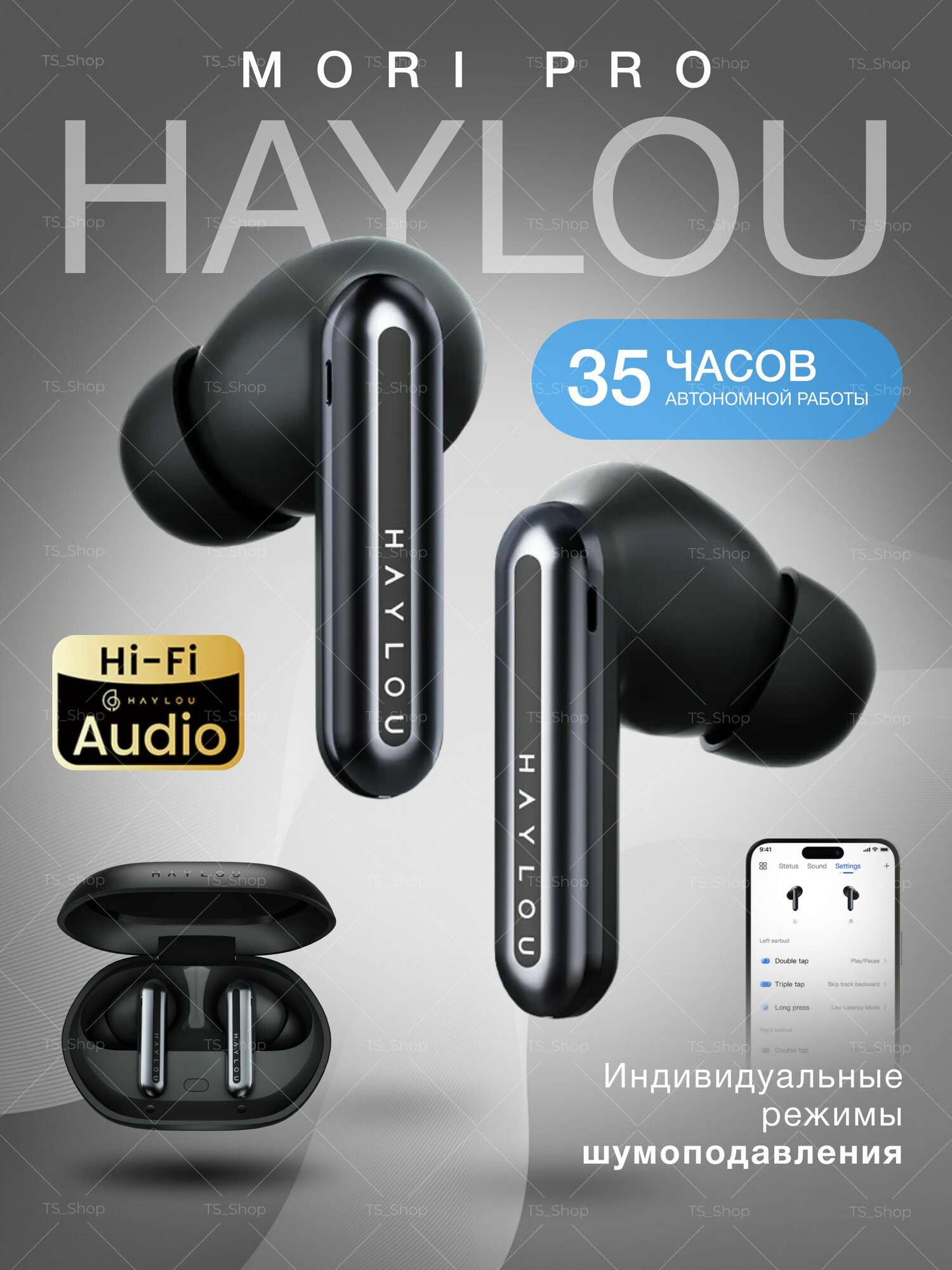 Наушники беспроводные с микрофоном Haylou Mori Pro, три режима активного шумоподавления черные