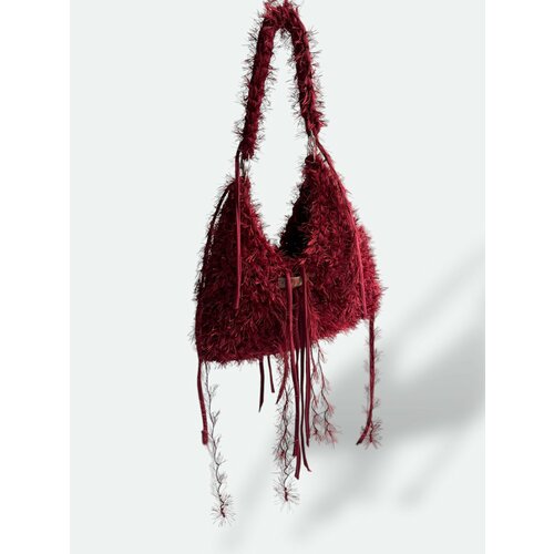 Сумка багет KNIT KNOT, фактура вязаная, винный