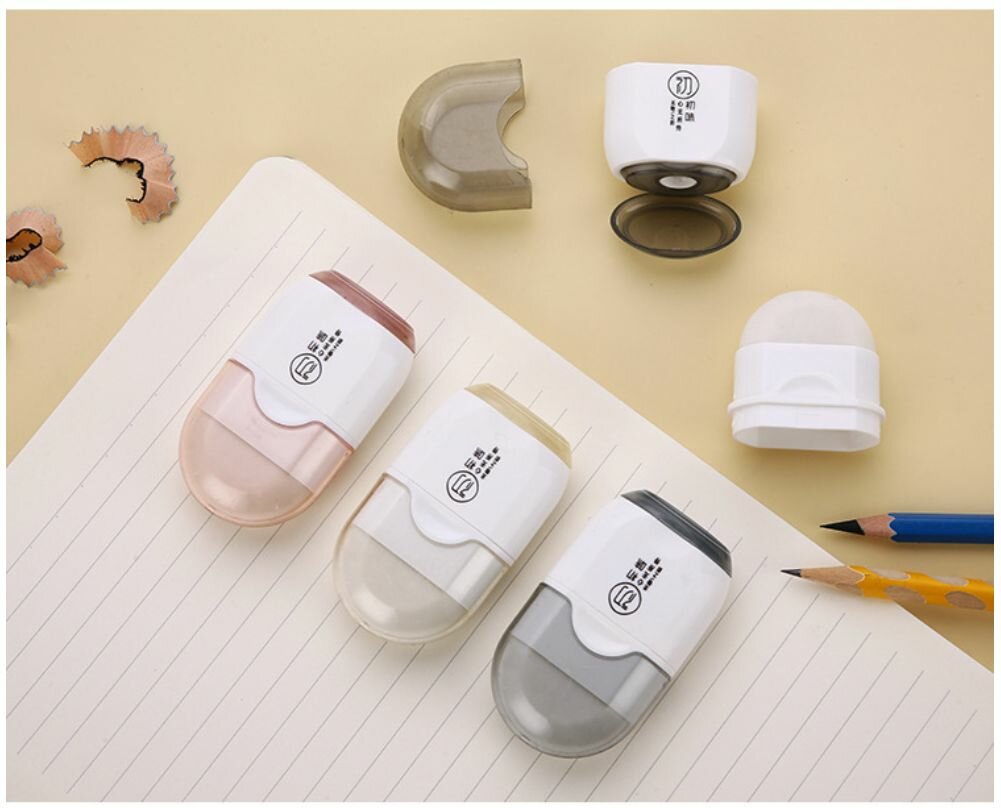 Ластик-точилка 2в1, одно отверстие под карандаш, с ластиком в корпусе, светло-серый — фото 1