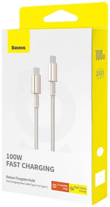 Кабель Baseus для зарядки и передачи данных Tungsten Gold 100W 2M, белый — фото 1
