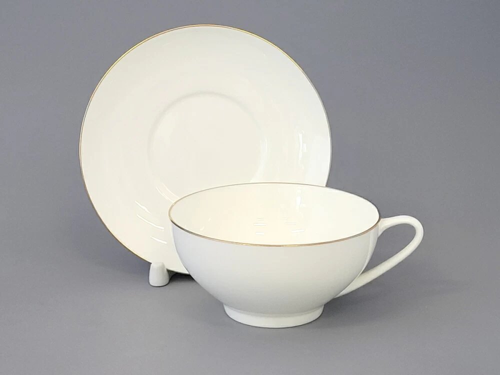 Чайная пара Золотая Лента, форма купольная, Императорский фарфоровый завод, , костяной фарфор, 300 мл — фото 1