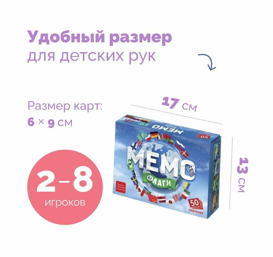 Настольная мемо игра "Найди пару", игровой набор из карточек мемори "Флаги" для развития памяти и внимания для детей — фото 1