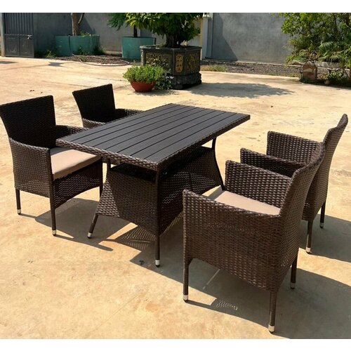 фото Комплект плетеной мебели афина am-196 / t196 4пкс(4pcs) ( 4 + 1 ) коричневый(brown) afina garden