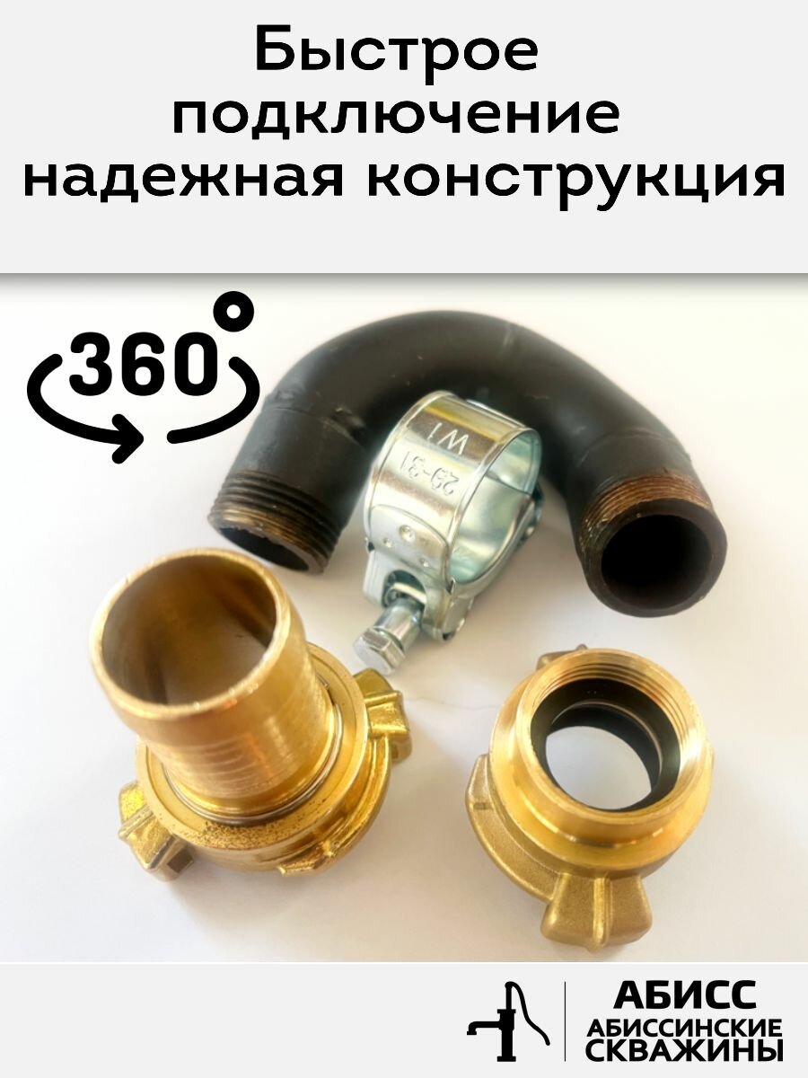 Изображение Гусак 3/4 ДУ20 с быстросъемным вращающимся соединением GEKA для присоединения напорного шланга 25мм при гидробурении абиссинской скважины штангами ДУ20 3/4