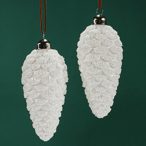 Изображение товара Елочные игрушки Шишки Bartolo 14 см белый, 2 шт, стекло, Winter Deco, 4060235