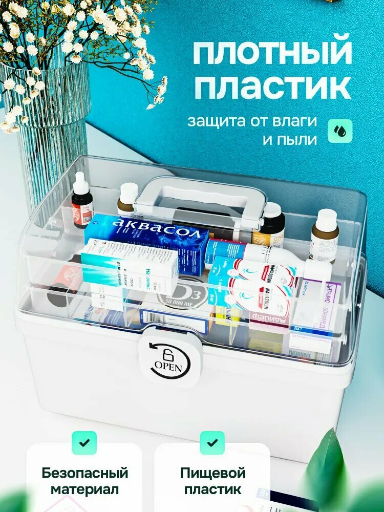 Картинки Аптечка домашняя большая / Контейнер для лекарств / Органайзер для хранения лекарств и таблеток с замком от детей