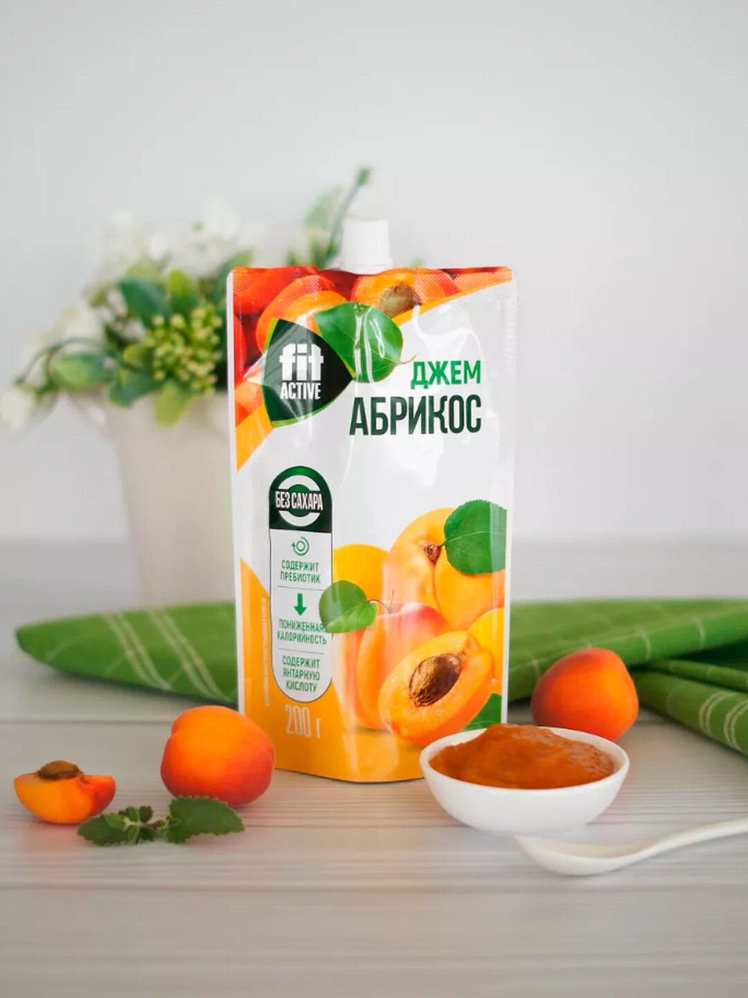 Джем без сахара FitParad, низкокалорийный, вкус Абрикос, Дой-пак, 200 г — фото 1