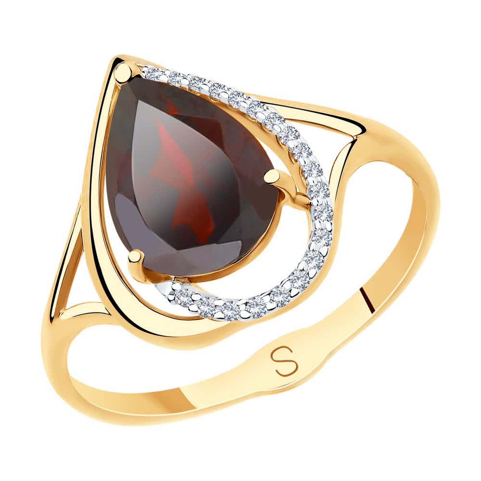 Кольцо Diamant online, красное золото, 585 проба, гранат, фианит, размер 20, красный