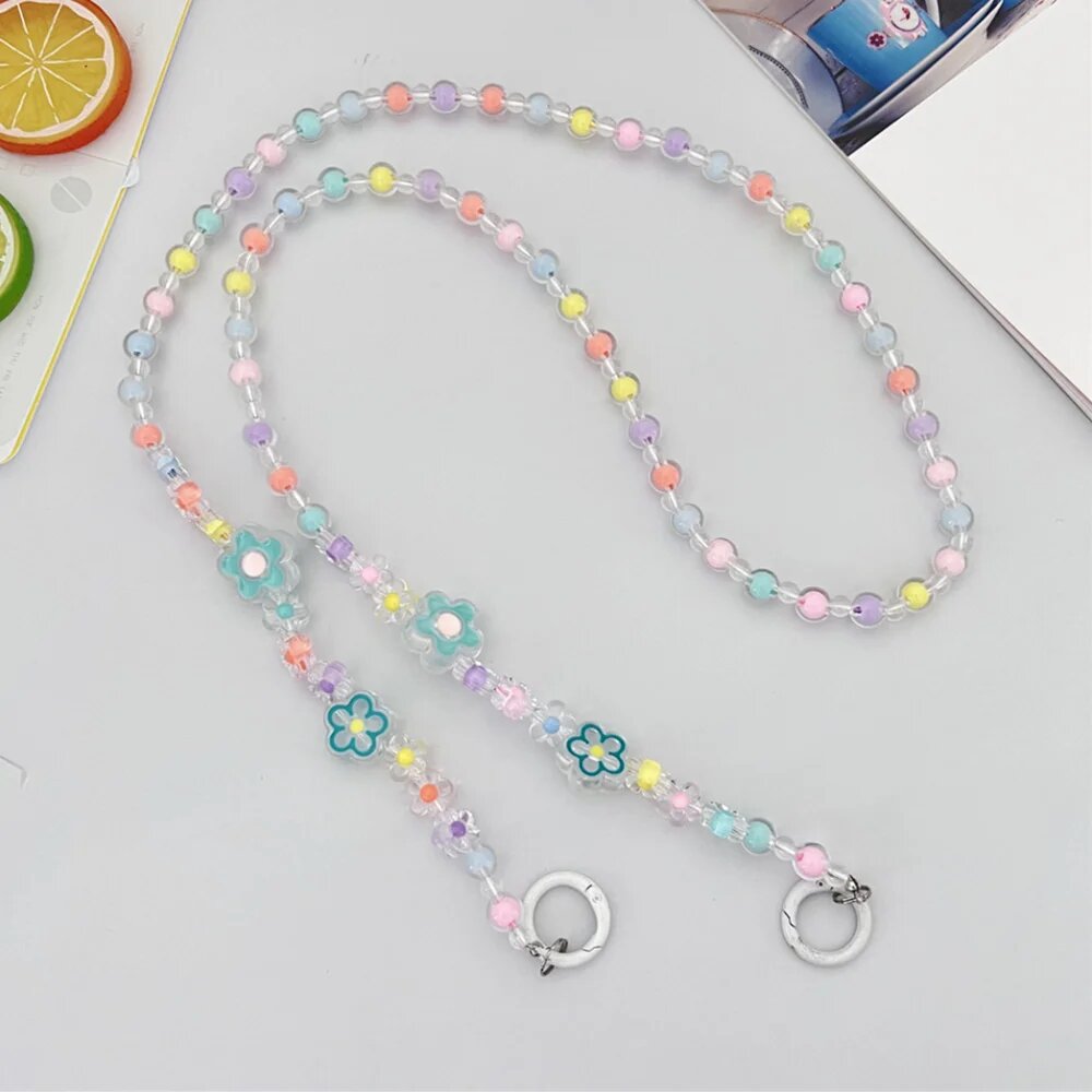 Kawaii милый цветок из бисера цветок ремешок для телефона подвесное украшение универсальный ремешок для телефона с защитой от потери кошелек ожерелье сумка-цепочка Multicolor Flower Нейлон/Spandex