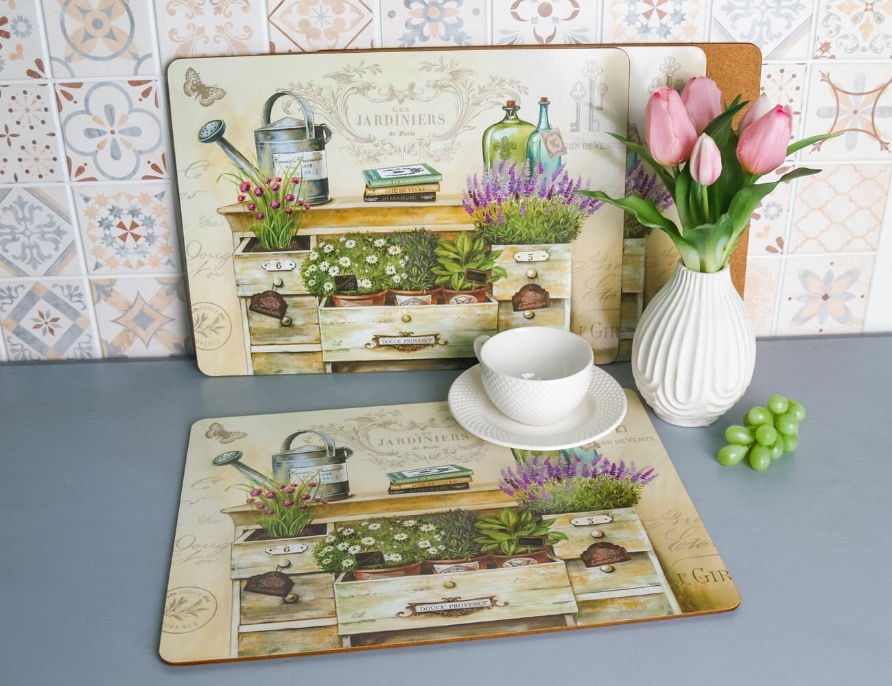 Плейсматы на пробковой основе жардо   травы И книги  40х30 см  набор   4 шт  Boltze 2016742 1