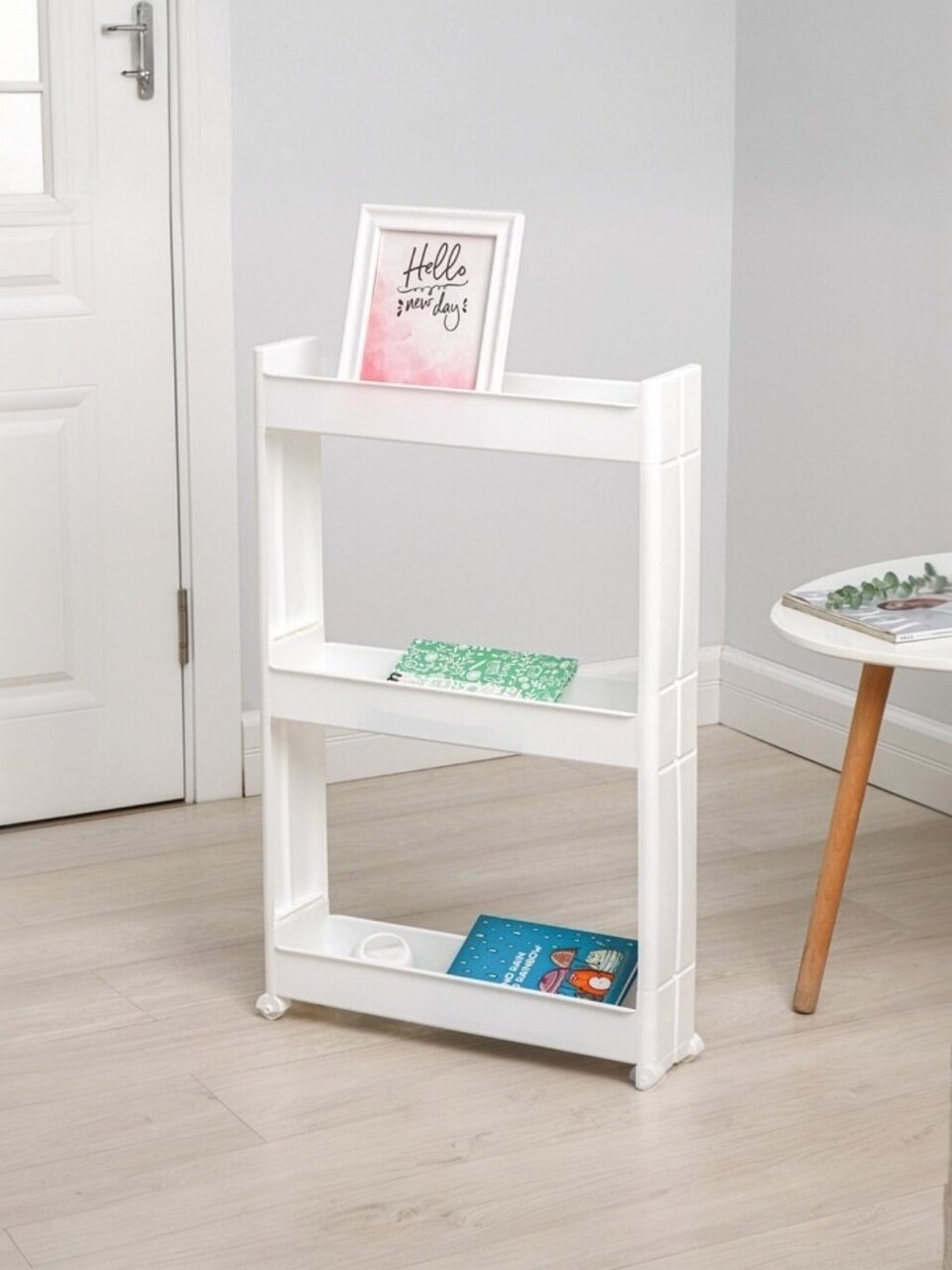 Полка универсальная пластик 3 секции 50х14х75 см на колесах белая Idea М 2724