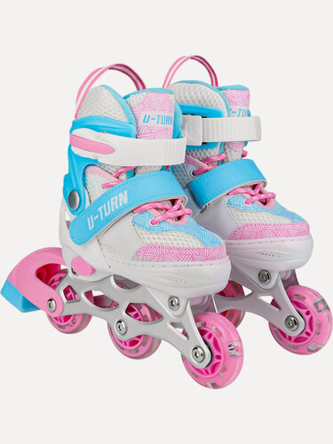 Изображение товара Роликовые коньки 2в1 с лезвием раздвижные (ролики, коньки) сияние бело-голубой (размер 37-40) арт. КР-0108