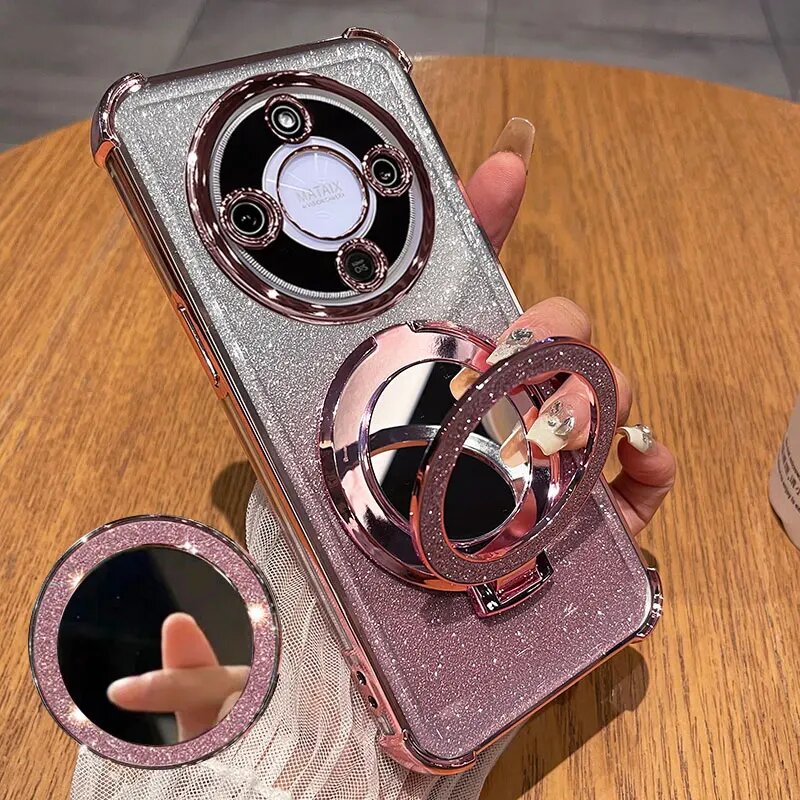 Чехол-держатель HonorX9D для Honor X9D X7D 400 Smart X9A X9B X9C, блестящий противоударный чехол на Honor X9 D, мягкий блестящий чехол с подставкой Розовый, Honor X9D