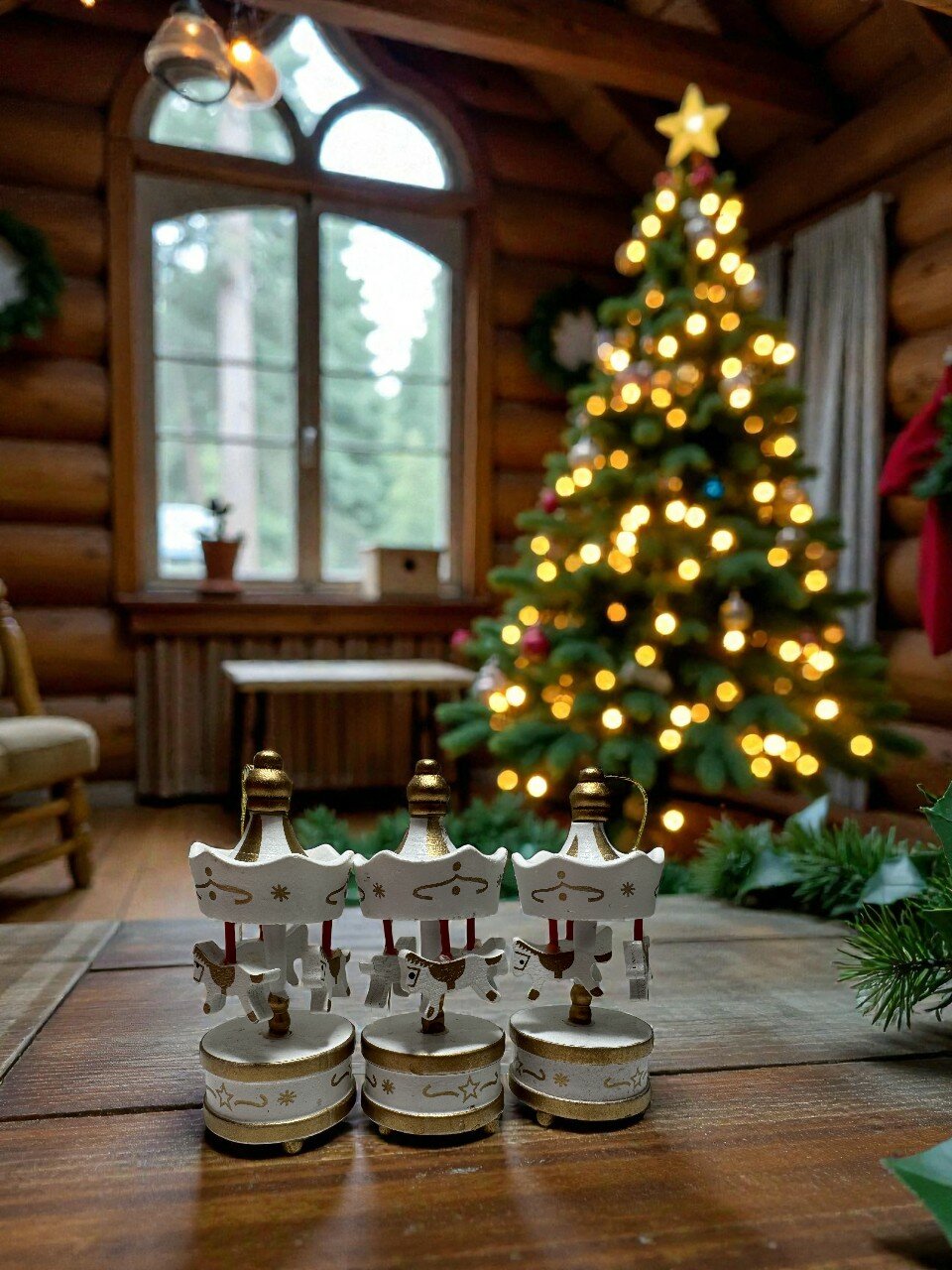 Набор новогодних елочных деревянных игрушек "Карусель" 3шт в упаковке