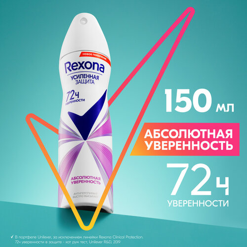 Антиперспирант-аэрозоль женский Rexona Абсолютная уверенность, защита от пота и запаха на 72 часа, 150 мл