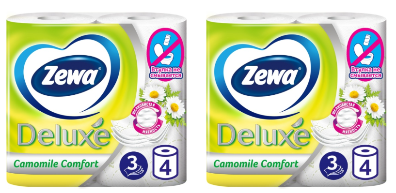 Туалетная бумага Zewa Deluxe, 3-х слойная, ромашка, 4 шт, 2 уп