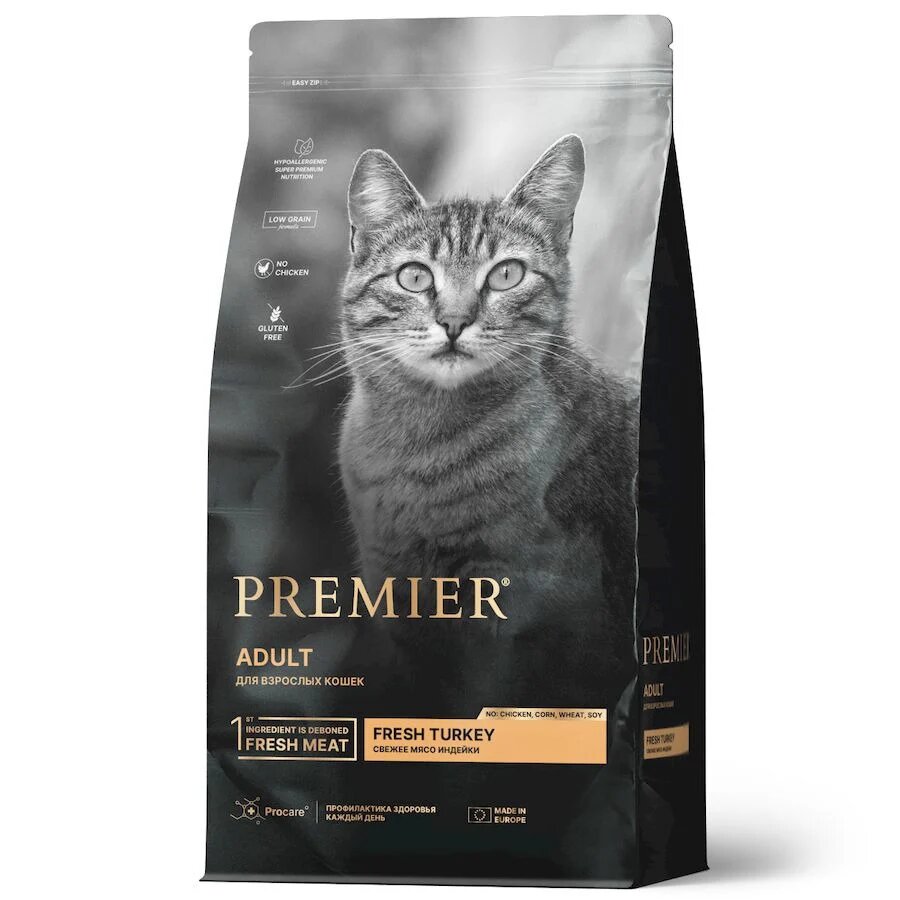 Premier Cat Turkey Adult сухой корм для взрослых кошек, свежая индейка 400 г