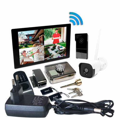 Беспроводной домофон TUYA с камерой и биометрическим замком - SkyNet 1000 (1+1+SL-812) (Q23828SKY): HD Wi-Fi экран 10 дюймов, вызывная панель