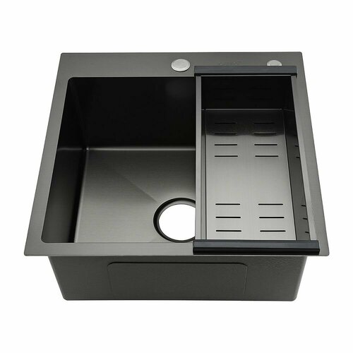 Мойка кухонная с коландером Gappo GS5050-6 50х50 черный 18478₽