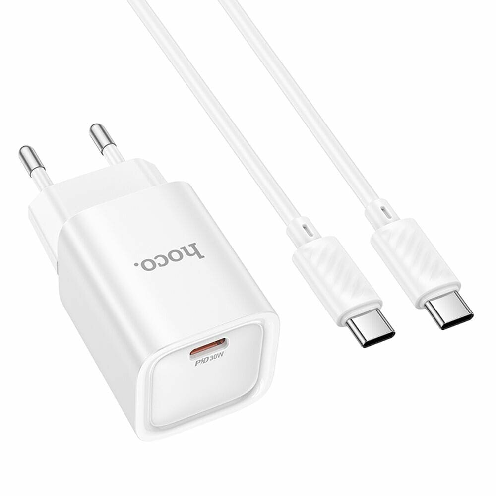 Зарядное устройство для быстрой зарядки HOCO C148A Charm PD30W/PPS/QC3.0 Кабель Type-C to Type-C 1 метр Белый