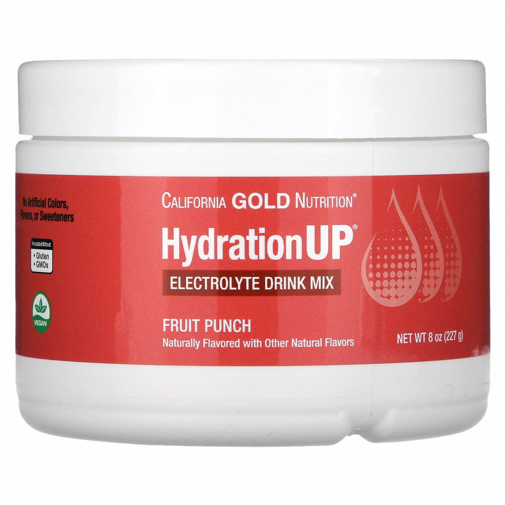 California Gold Nutrition, Beverages, HydrationUP®, смесь для приготовления напитка с электролитами, с витамином D, кальцием, железом и калием, со вкусом фруктового пунша, 227 г (8 унций)
