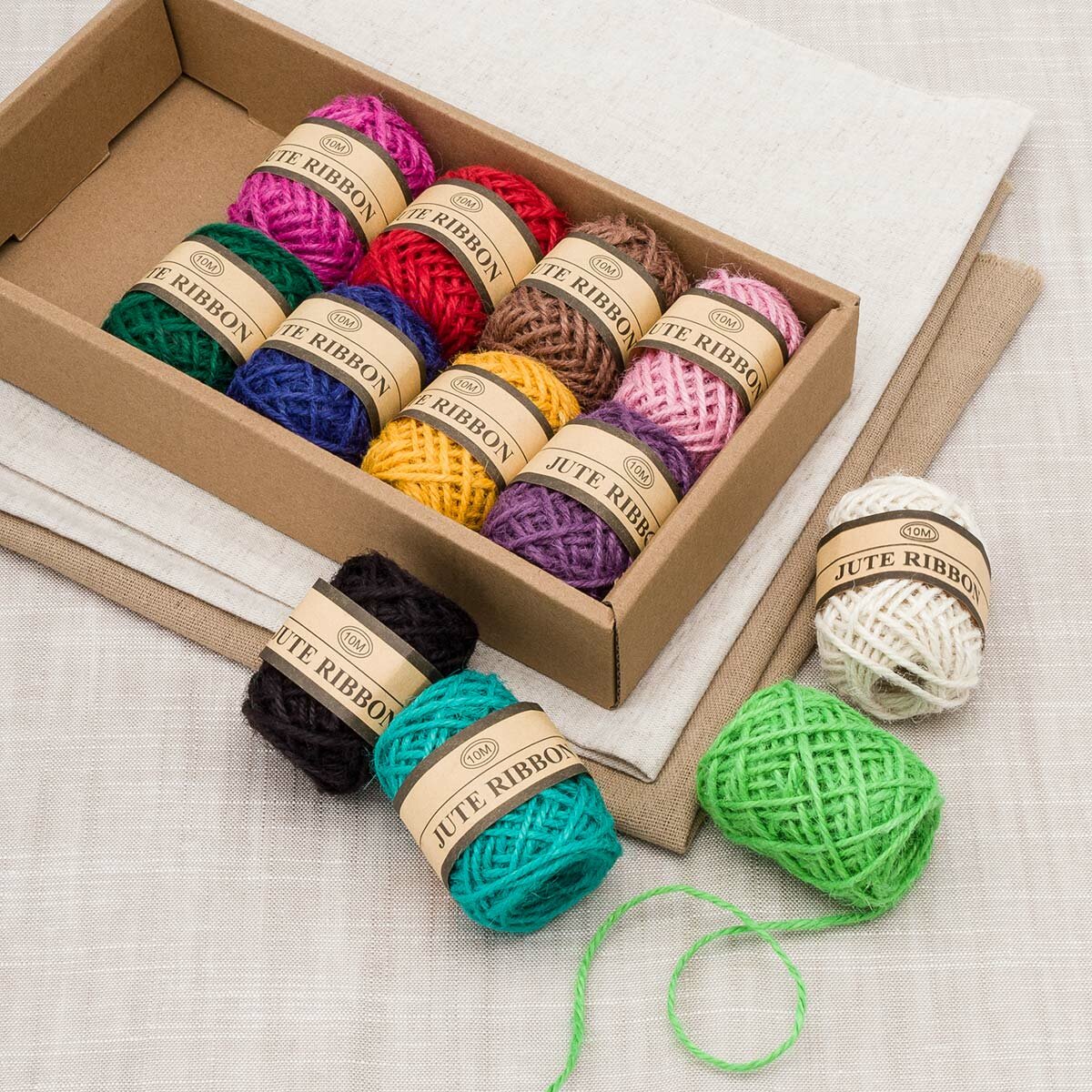 Шпагат джутовый для рукоделия 12 шт 2 мм*10 м цветной набор Айрис