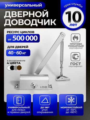 Изображение товара Доводчик дверной морозостойкий Loid 401 Silver серебристый, от 40 до 60 кг, уличный