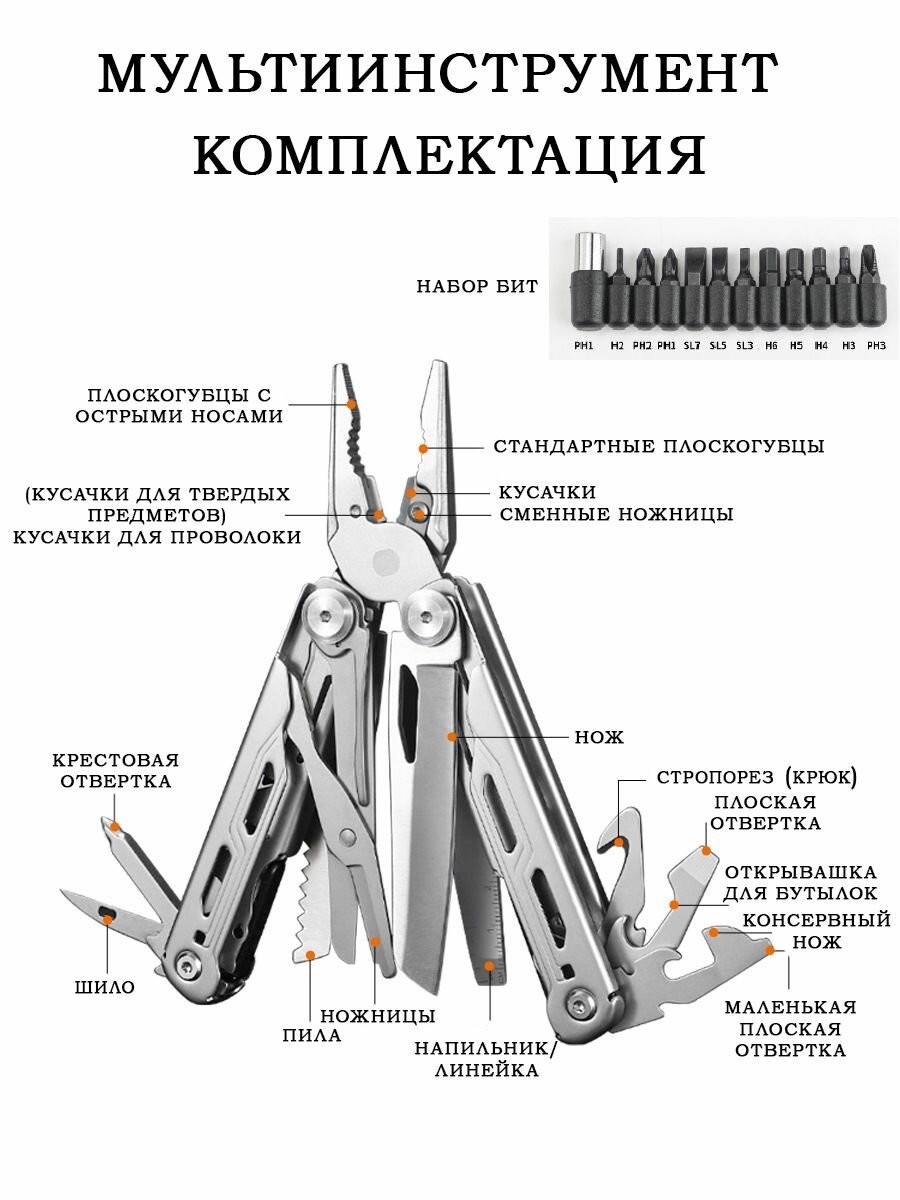 Мультитул тактический универсальный туристический 15в1 (набор бит) — фото 1