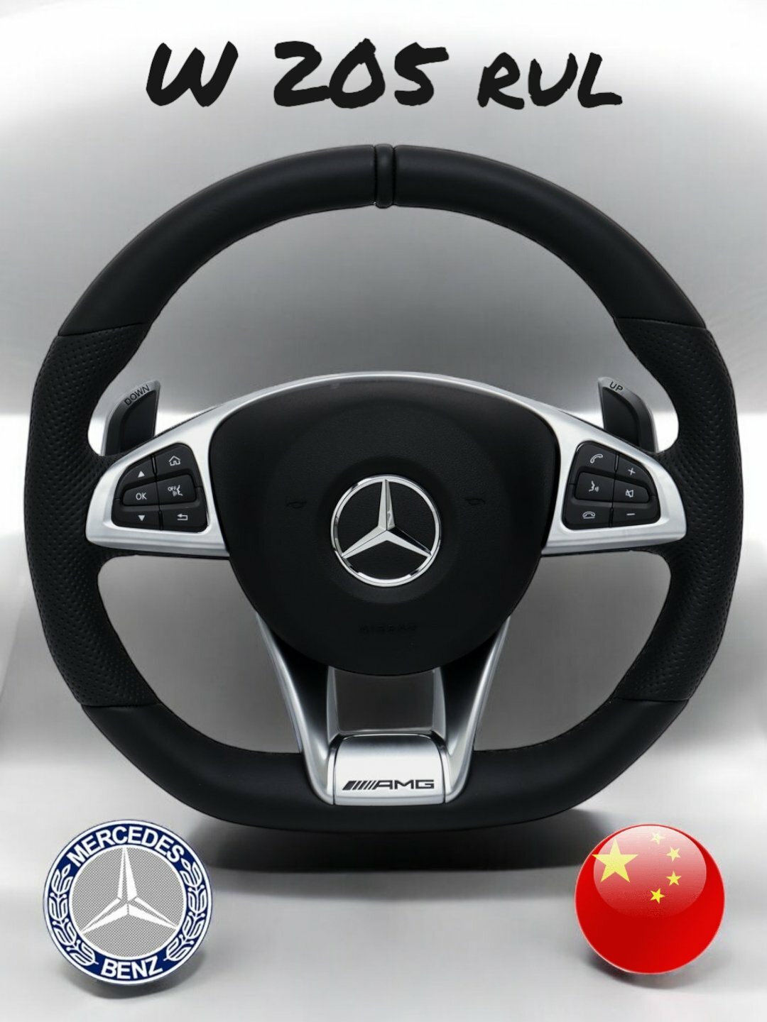 Автомобильный руль Mercedes 205 AMG Tiptronik RL, кожаный, черный