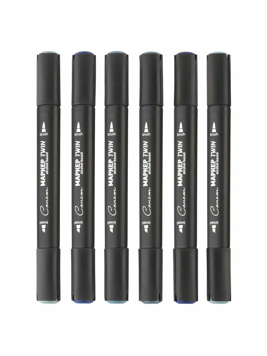 Маркеры для скетчинга Невская палитра Сонет Twin Brush "Синие цвета №1", 6 штук 211412582