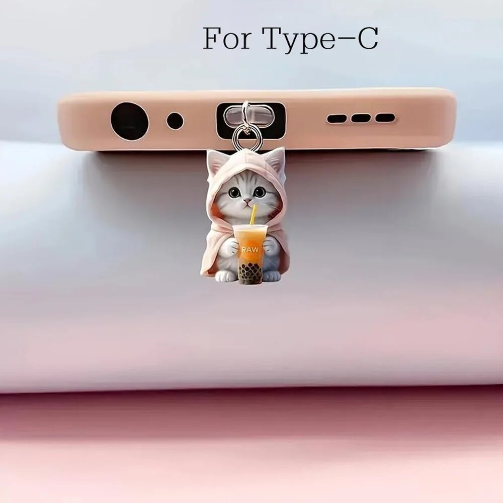 Милый маленький медвежонок 2D подвеска для телефона подходит для IPhone для Samsung Type-C интерфейс пылезащитная заглушка аксессуар украшение, Pink Type-C