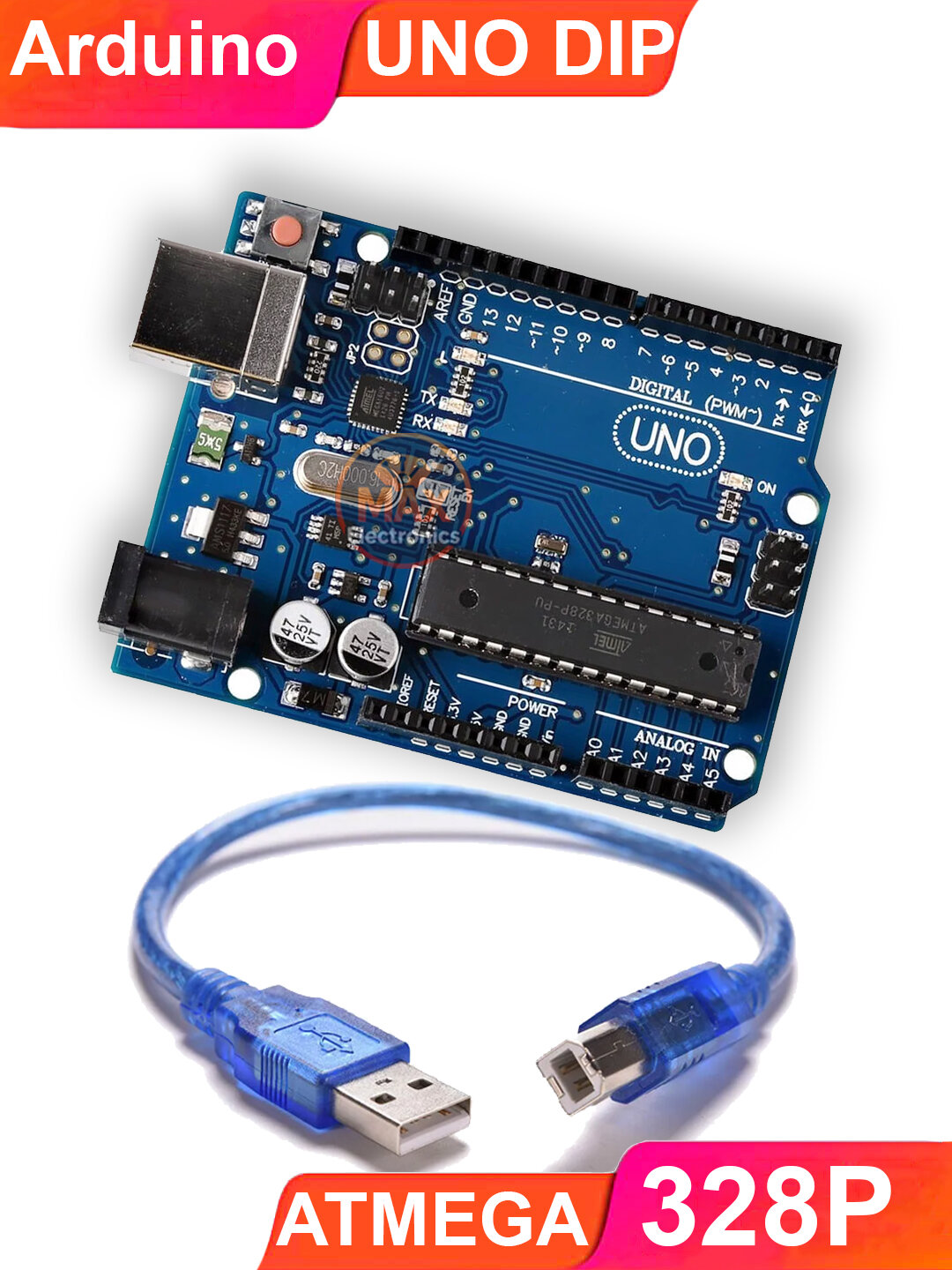Arduino UNO R3 DIP + USB-кабель 30 см – микроконтроллер на базе ATmega328P