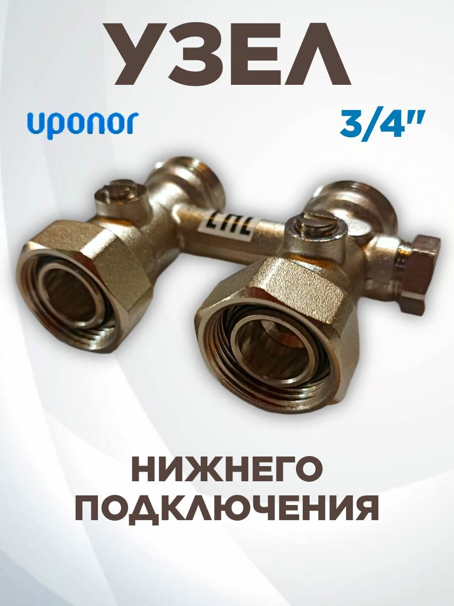 Узел нижнего подключения радиатора UPONOR Smart Radi, G3/4"НР евроконус - G3/4"НГ, прямой, 1шт/упак