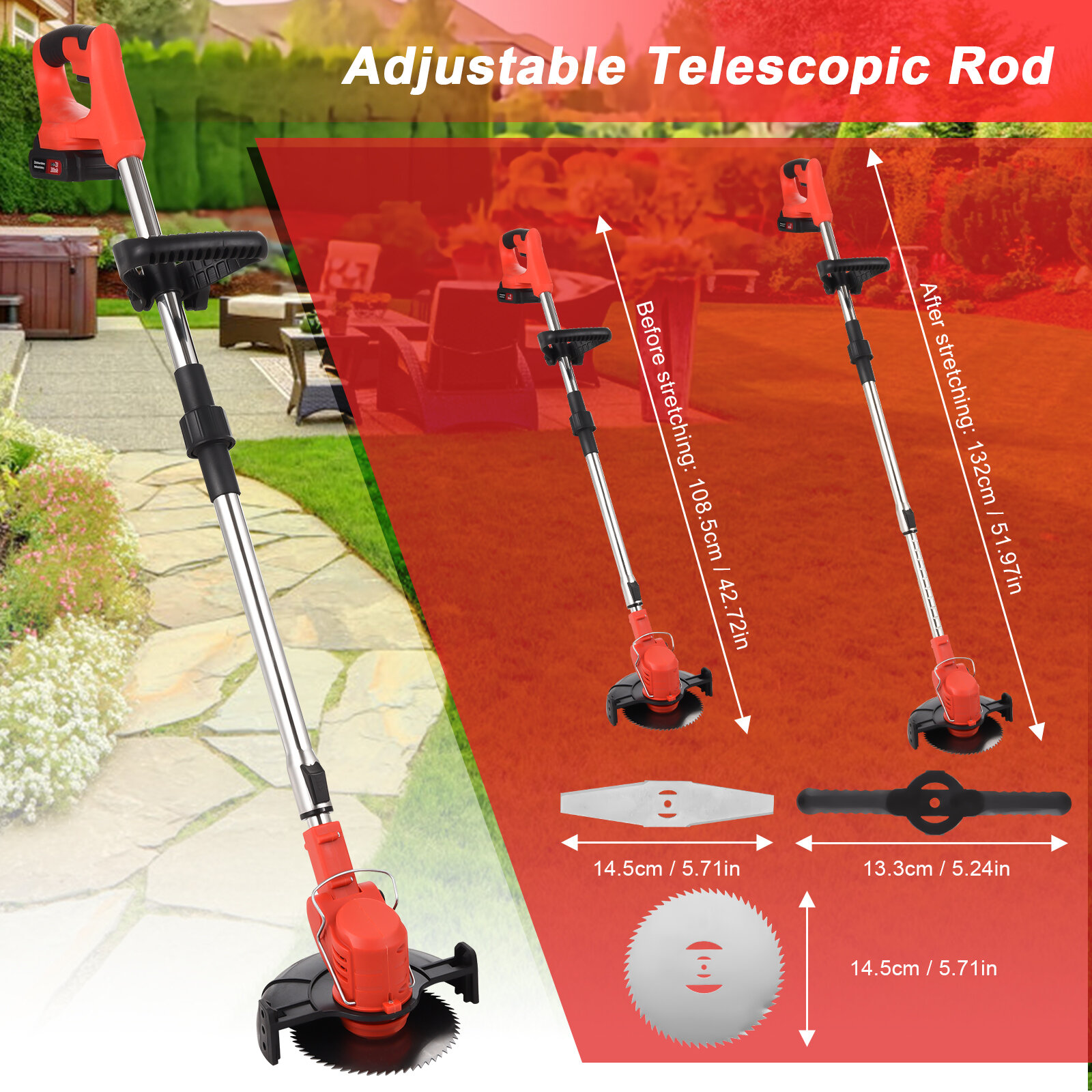 Беспроводной триммер для травы Weed Wacker  108 132 см  выдвижной  21 В  электрический беспроводной садовый триммер с 3 типами лезвий  аккумулятором и зарядным устройством для сада  газона  двора