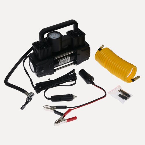 Изображение товара Компрессор автомобильный двухпоршневой, 12В, фонарь, 25 л/мин, сумка, черный