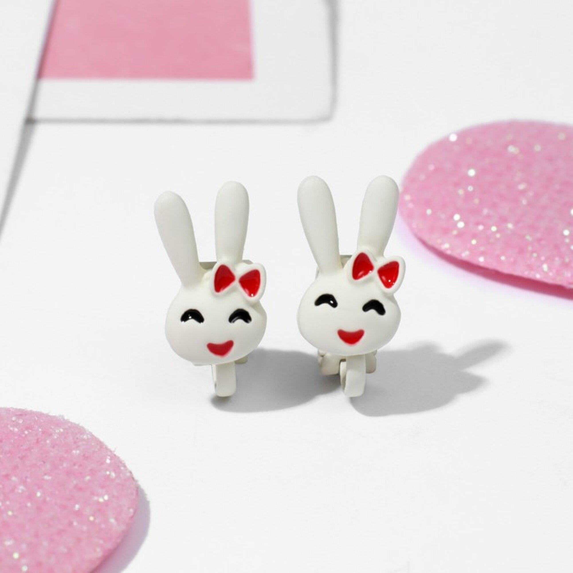 Серьги клипсы Выбражулька, размер 15 мм, белый