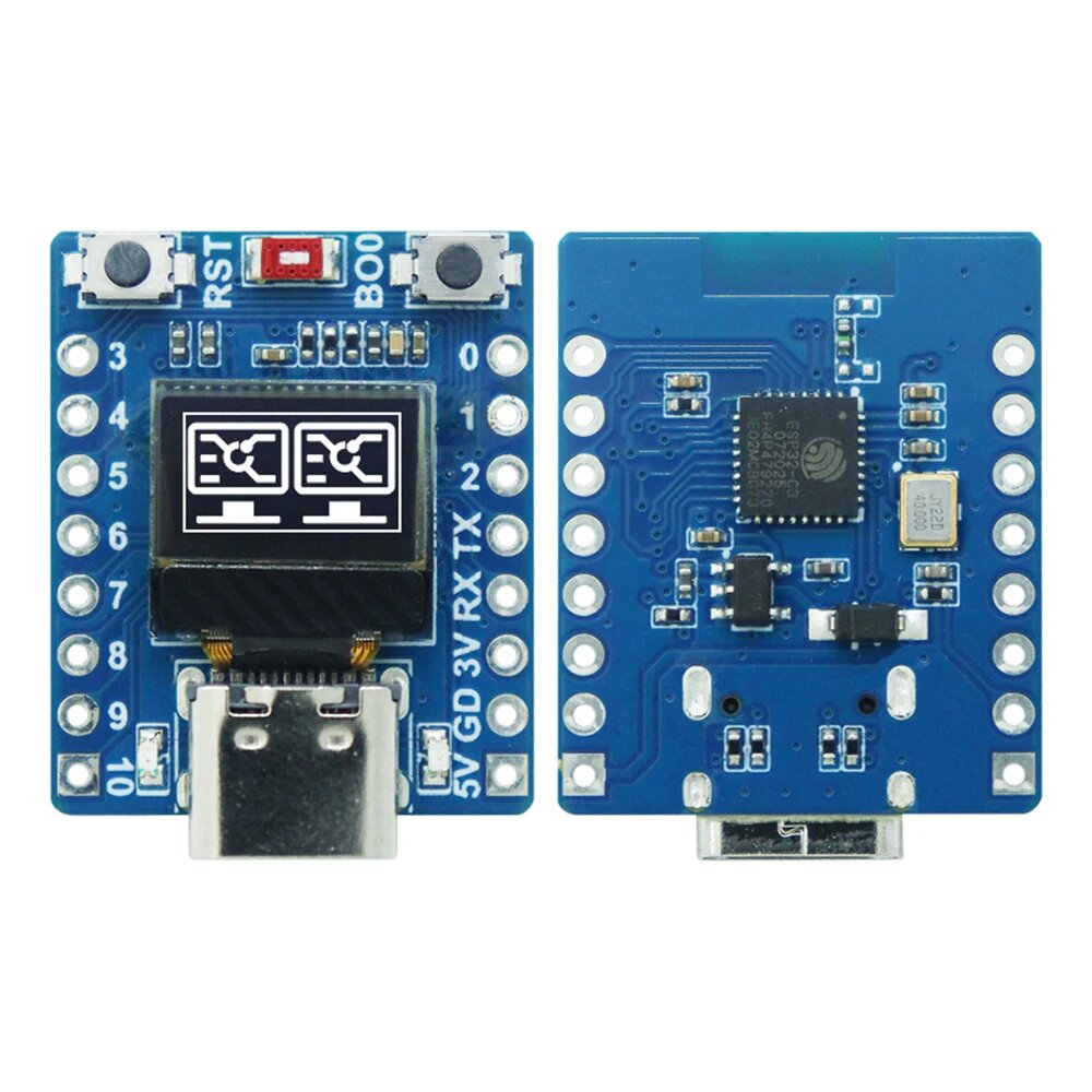 ESP32-C3 Плата разработки OLED Керамическая антенна Плата разработки ESP32 Wi-Fi Bluetooth 0,42-дюймовый экран, blue