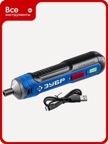 Изображение товара Аккумуляторная отвертка ЗУБР Профессионал 4 Vmax с реверсом и подсветкой, со встроенным Li‑ion аккумулятором, прямой