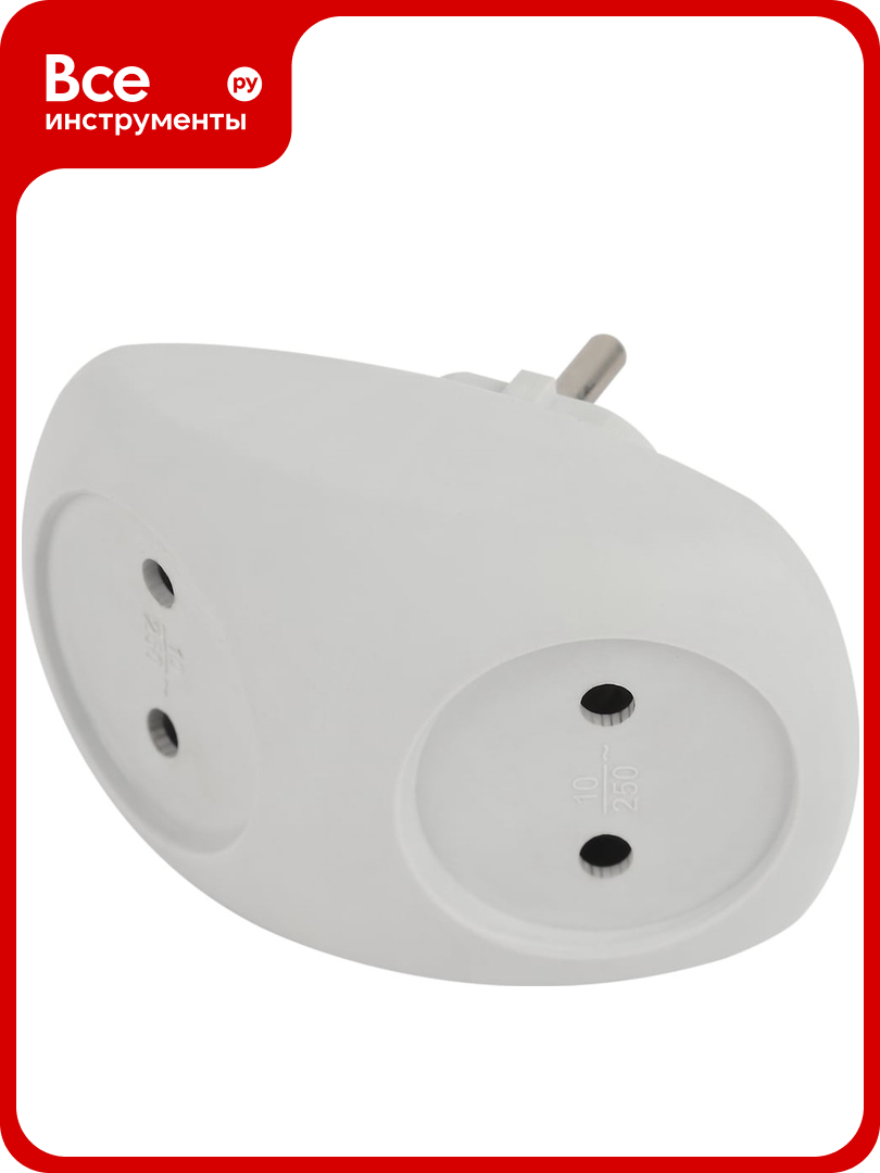 Электрический разветвитель ЭРА SPx-2-W на 2 розетки без заземления 10А белый Б0053480
