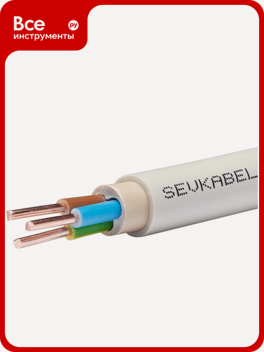 Изображение товара Кабель из меди с тремя жилами, ПВХ‑оболочка, пожаробезопасный, соответствие ГОСТ, подходит для электроустановок